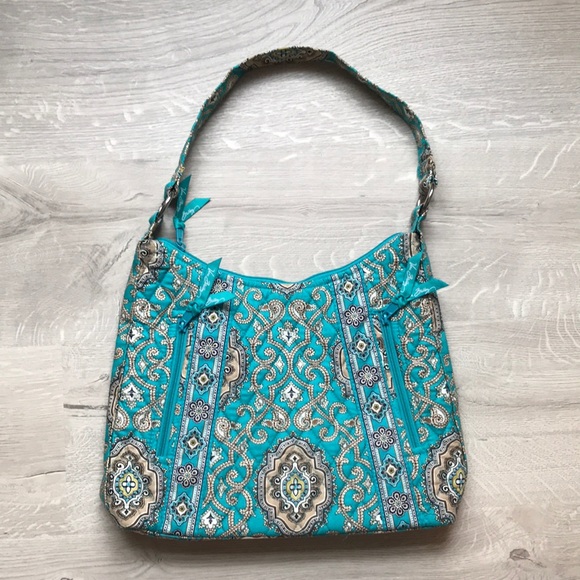 NWOT Vera Bradley turquoise/tan printed purse - Picture 2 of 6